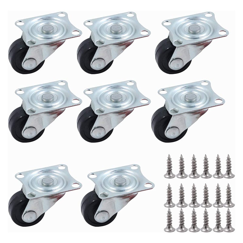 HOWDIA 8 Pcs 1" Low Profile Caster Wheels, Heavy Duty Rubber Wheel with Bearing & Top Plate, Per Wheel 22lb Capacity, 360 Degree Swivel 1 Inch Casters for Furniture/Appliances, Screws Included - Image 1